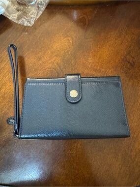 Coach Metallic Blue Pebbled Leather Wristlet Wallet NWT